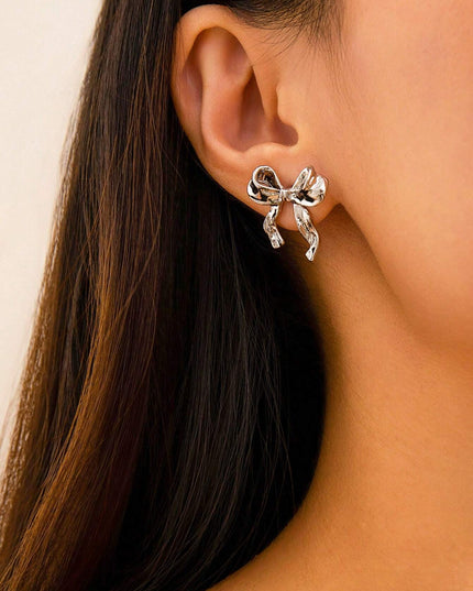 Ribbon Bow Earrings - S925 Sterling Silver Pin