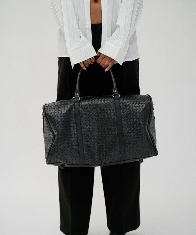 Woven Faux Leather Duffle Bag