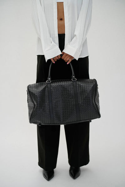 Woven Faux Leather Duffle Bag