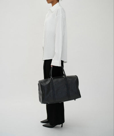 Woven Faux Leather Duffle Bag