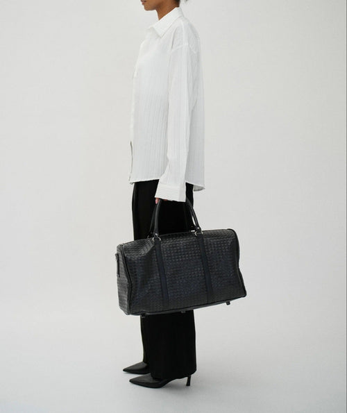 Woven Faux Leather Duffle Bag