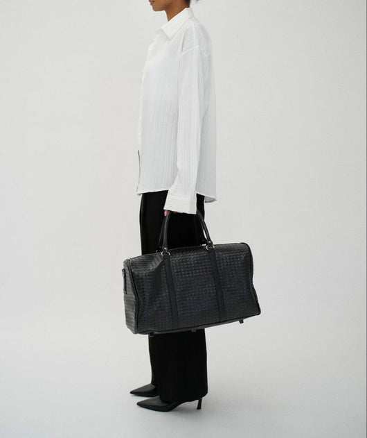 Woven Faux Leather Duffle Bag
