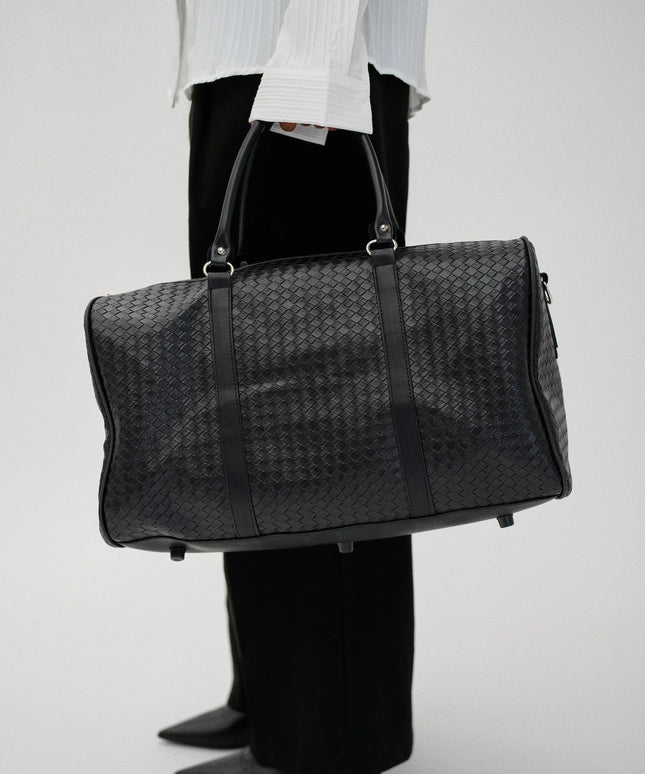 Woven Faux Leather Duffle Bag