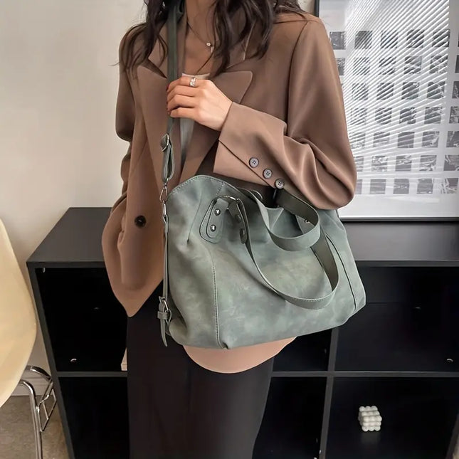 Large Suede-style Vintage Crossbody Tote Bag