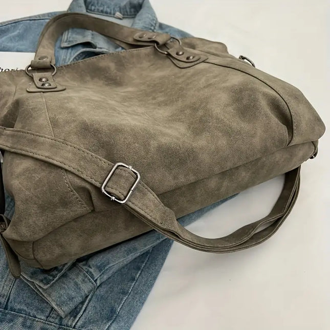 Large Suede-style Vintage Crossbody Tote Bag