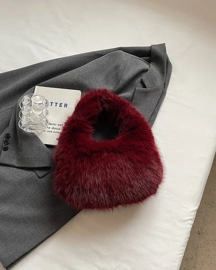 Rounded Faux-Fur Handbag