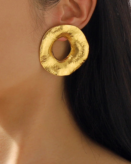 Gold Hammered Statement Hoop Earrings