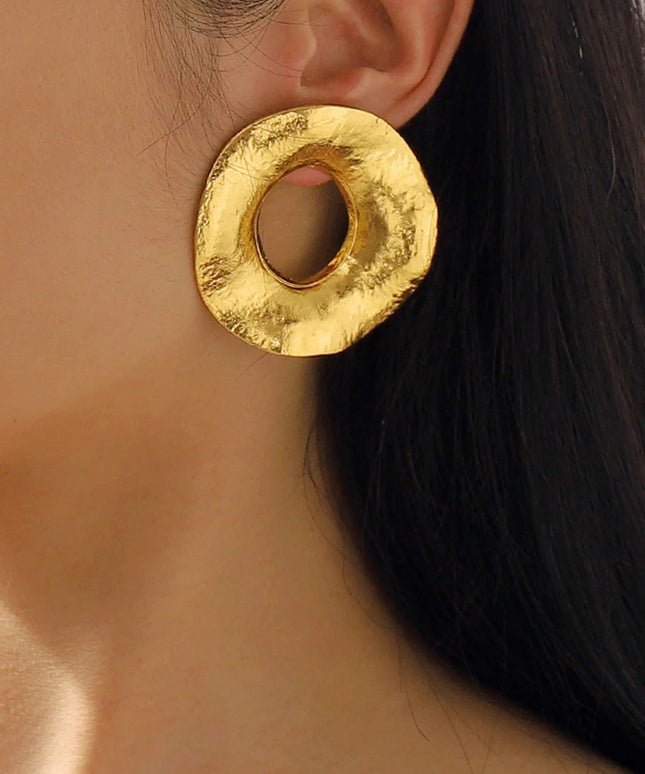 Gold Hammered Statement Hoop Earrings