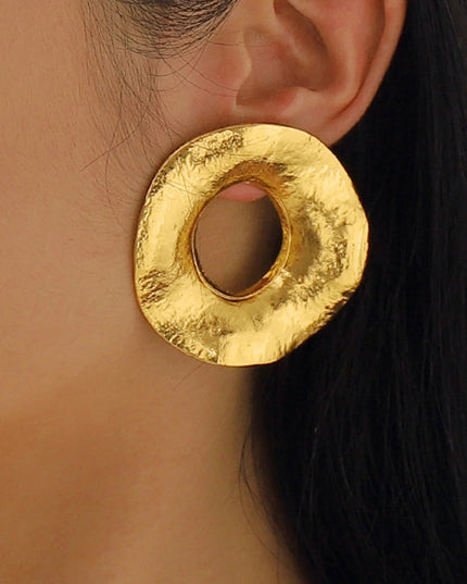 Gold Hammered Statement Hoop Earrings