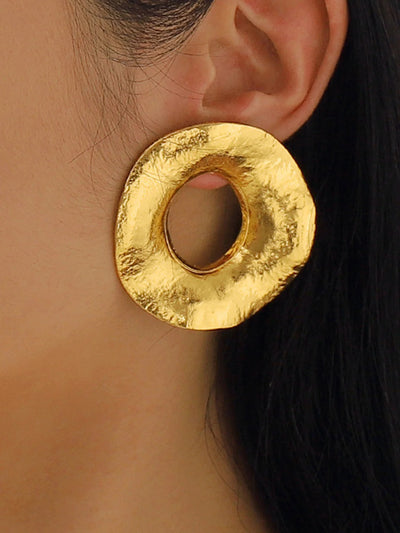 Gold Hammered Statement Hoop Earrings