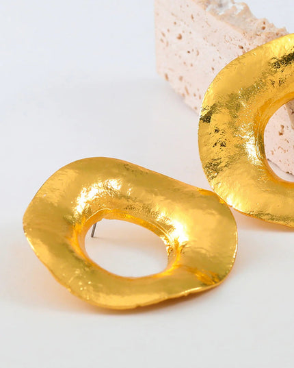 Gold Hammered Statement Hoop Earrings