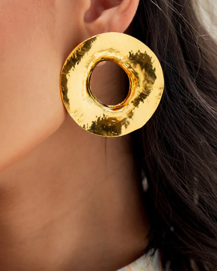 Gold Hammered Statement Hoop Earrings