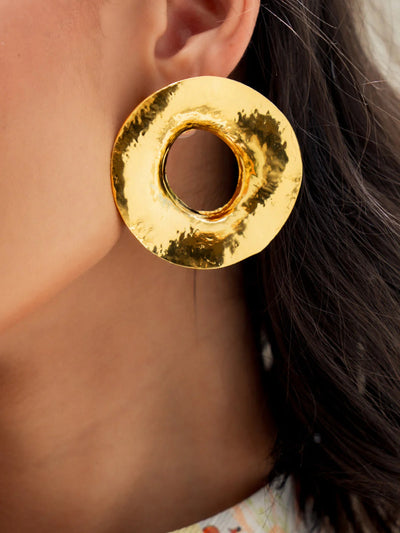 Gold Hammered Statement Hoop Earrings