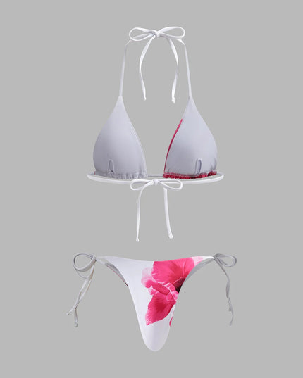 White Floral Print Bikini & Mesh Skirt 3-Piece Set