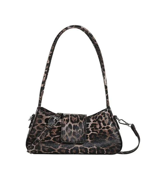Leopard Print Buckle Flap Shoulder Bag