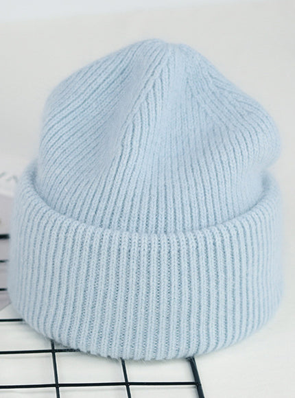 Ribbed Knitted Fur Beanie