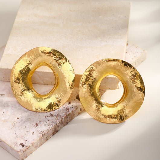 Gold Hammered Statement Hoop Earrings
