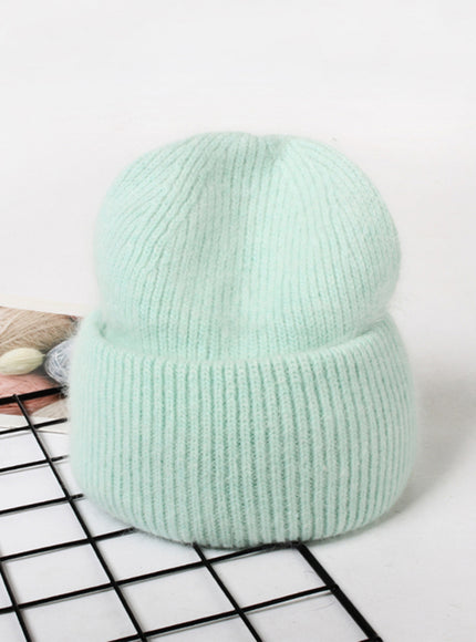 Ribbed Knitted Fur Beanie