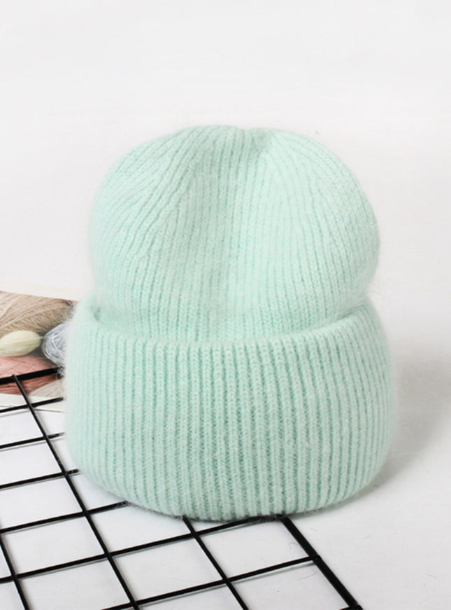 Ribbed Knitted Fur Beanie