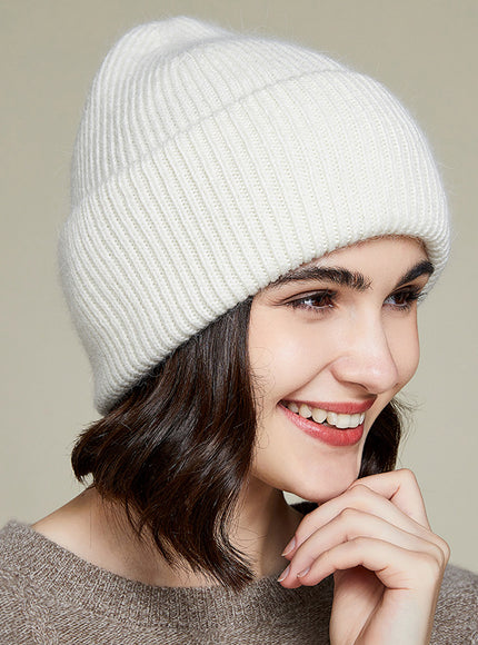 Ribbed Knitted Fur Beanie