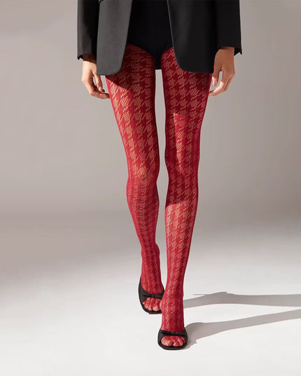 Houndstooth Pattern Fishnet Tights