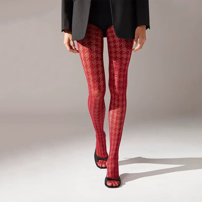 Houndstooth Pattern Fishnet Tights