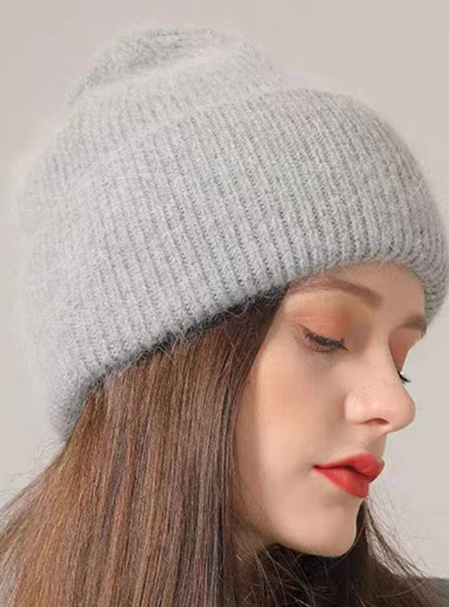 Ribbed Knitted Fur Beanie