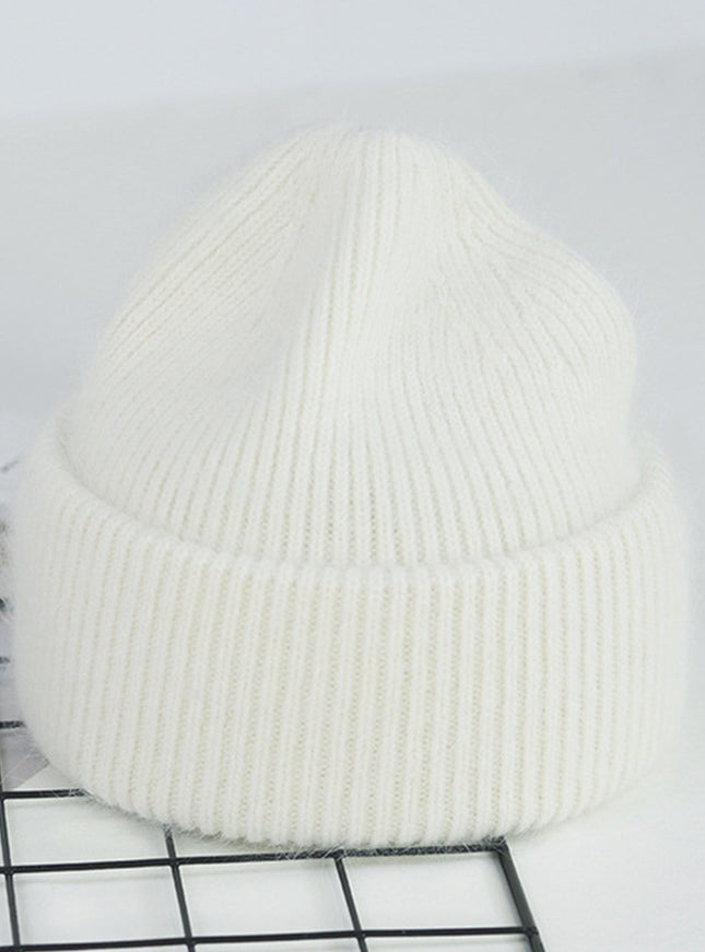 Ribbed Knitted Fur Beanie