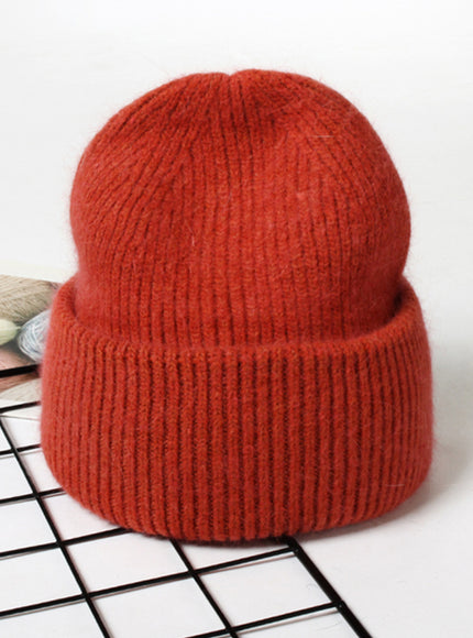 Ribbed Knitted Fur Beanie