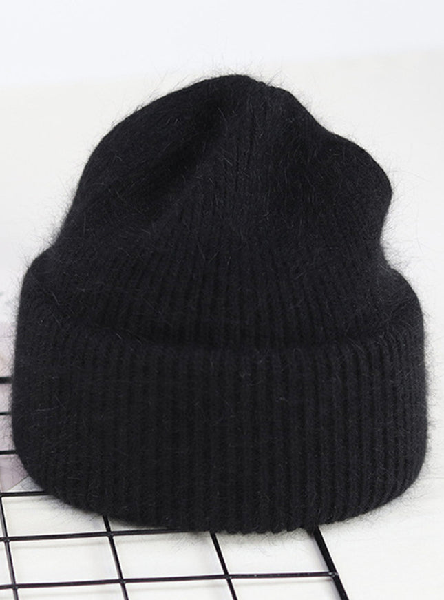 Ribbed Knitted Fur Beanie