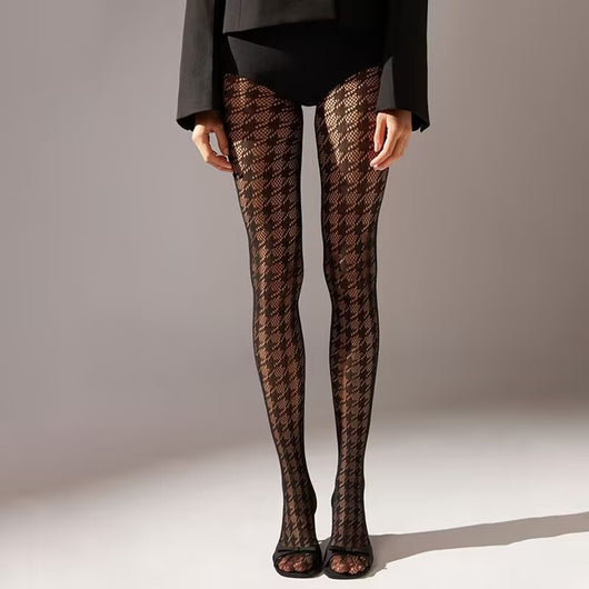 Houndstooth Pattern Fishnet Tights