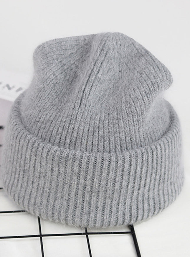 Ribbed Knitted Fur Beanie