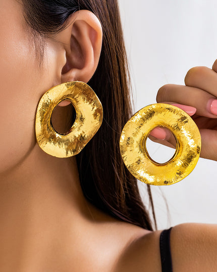 Gold Hammered Statement Hoop Earrings