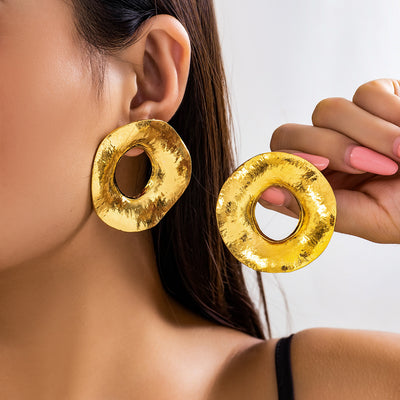 Gold Hammered Statement Hoop Earrings