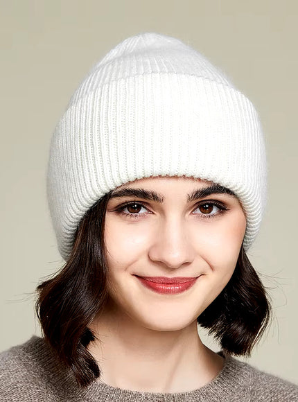 Ribbed Knitted Fur Beanie