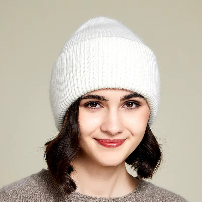 Ribbed Knitted Fur Beanie