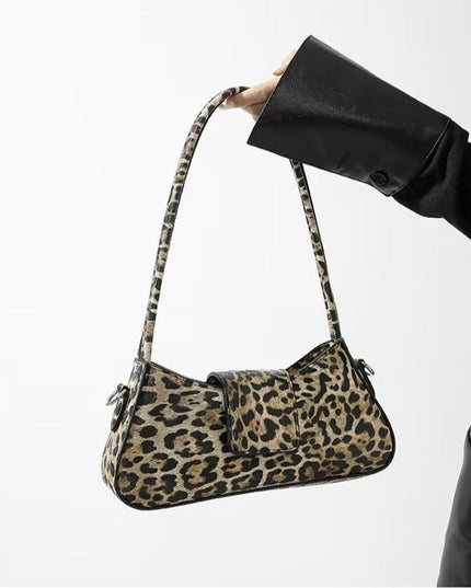 Leopard Print Buckle Flap Shoulder Bag