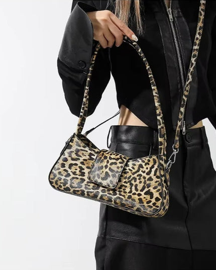 Leopard Print Buckle Flap Shoulder Bag