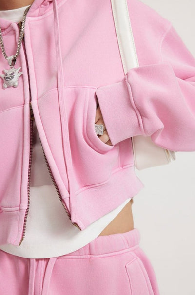 Washed Vintage Cropped Zip Hoodie