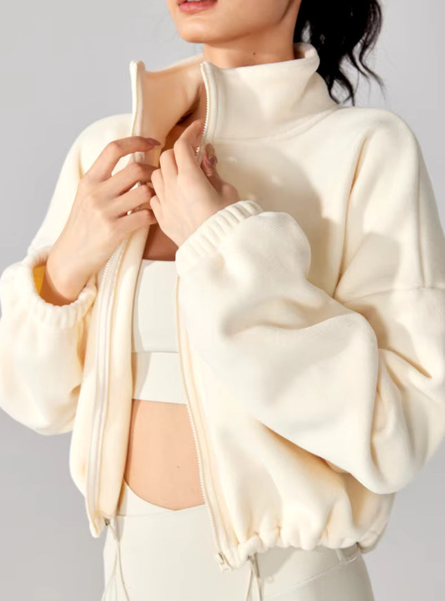 Winter Sports Cropped Oversized Fleece Jacket