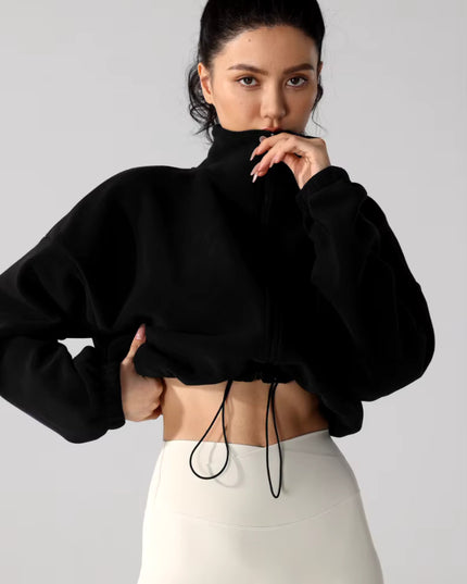 Winter Sports Cropped Oversized Fleece Jacket