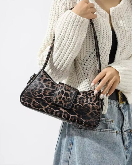 Leopard Print Buckle Flap Shoulder Bag