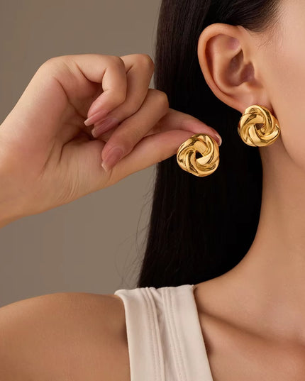 Gold Twist Knot Stud Earrings