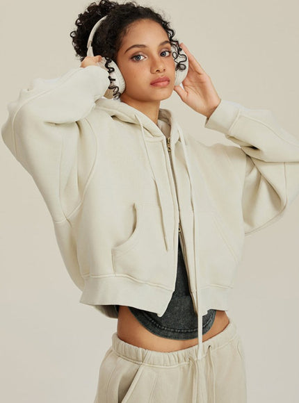 Washed Vintage Cropped Zip Hoodie