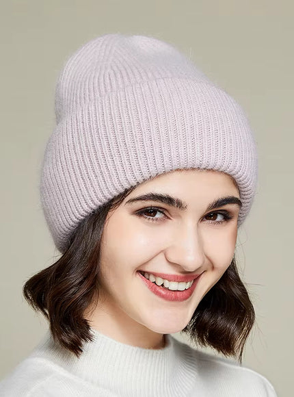 Ribbed Knitted Fur Beanie