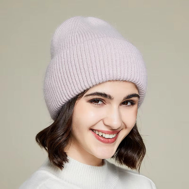 Ribbed Knitted Fur Beanie