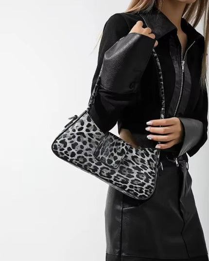 Leopard Print Buckle Flap Shoulder Bag