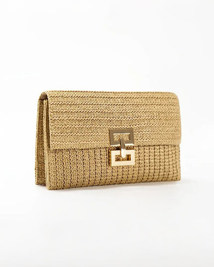 Woven Raffia Straw Clutch Bag
