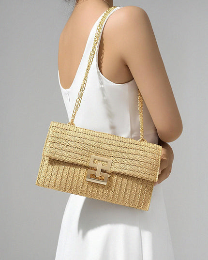 Woven Raffia Straw Clutch Bag