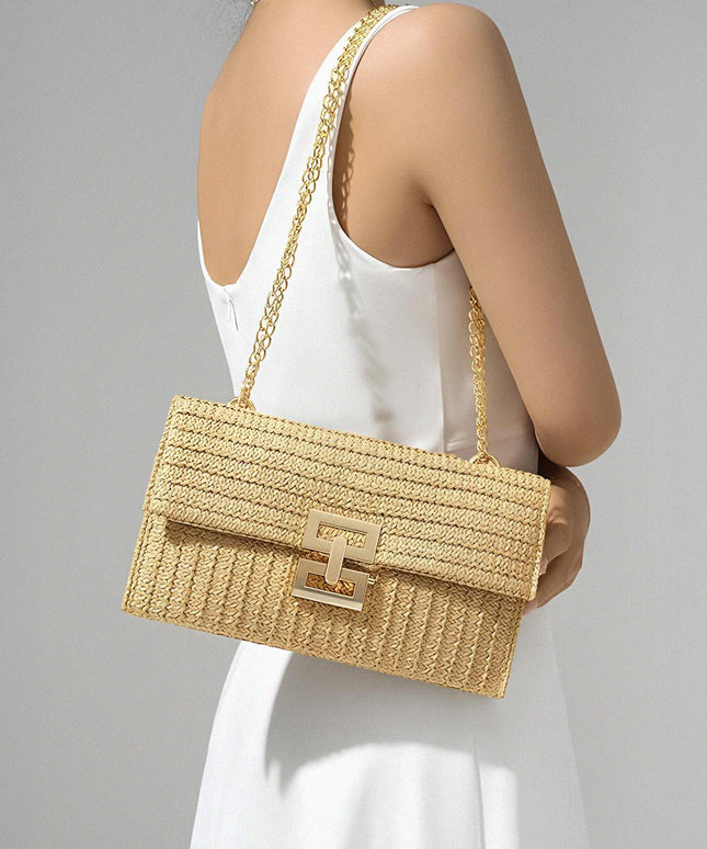 Woven Raffia Straw Clutch Bag